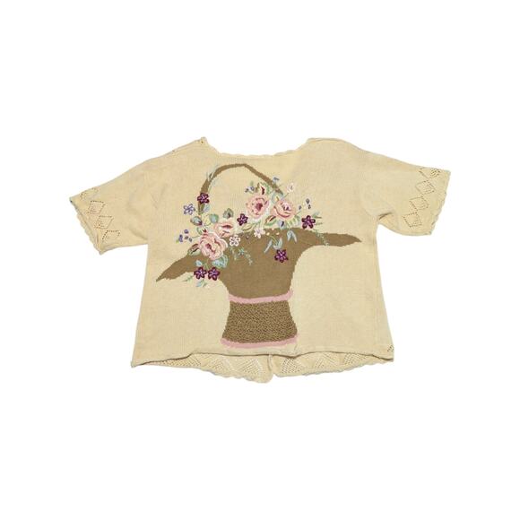 Vintage Floral Embroidered Cardigan Sweater Short Sleeve Button Down Grannycore - Picture 1 of 6